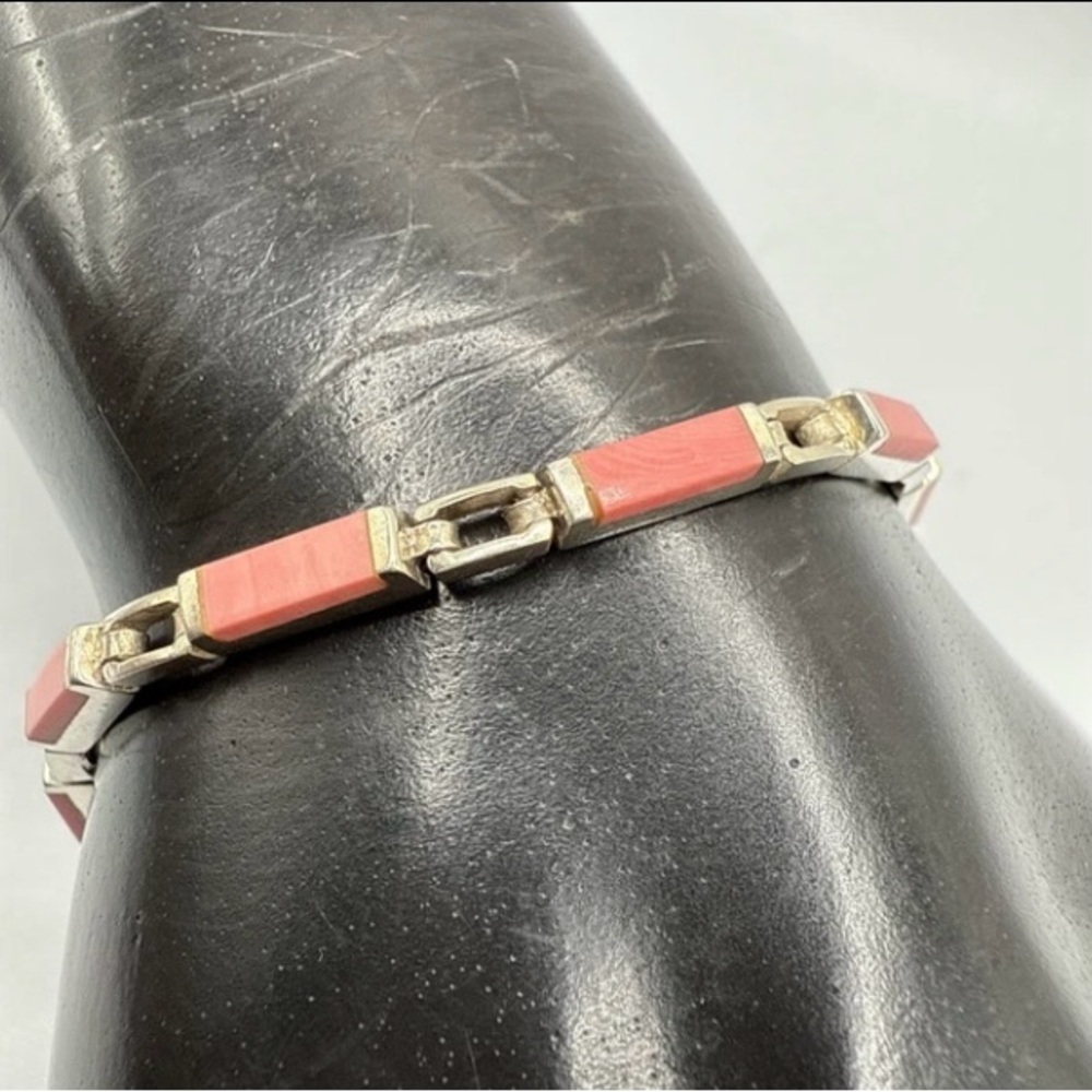 Sterling Silver Pink Coral Tennis Bracelet
